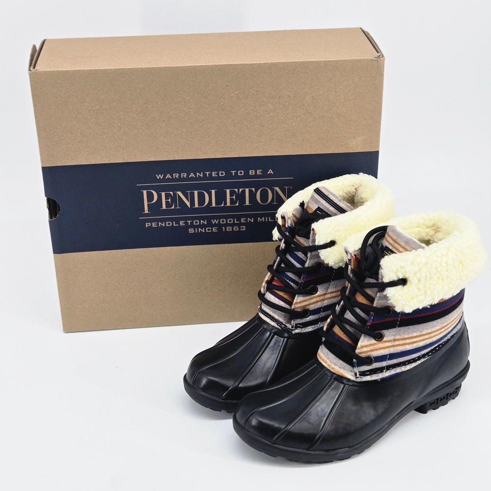 Pendleton Bridger Stripe Duck Mid Boot Black Waterproof Winter Women Shoes 6 NIB